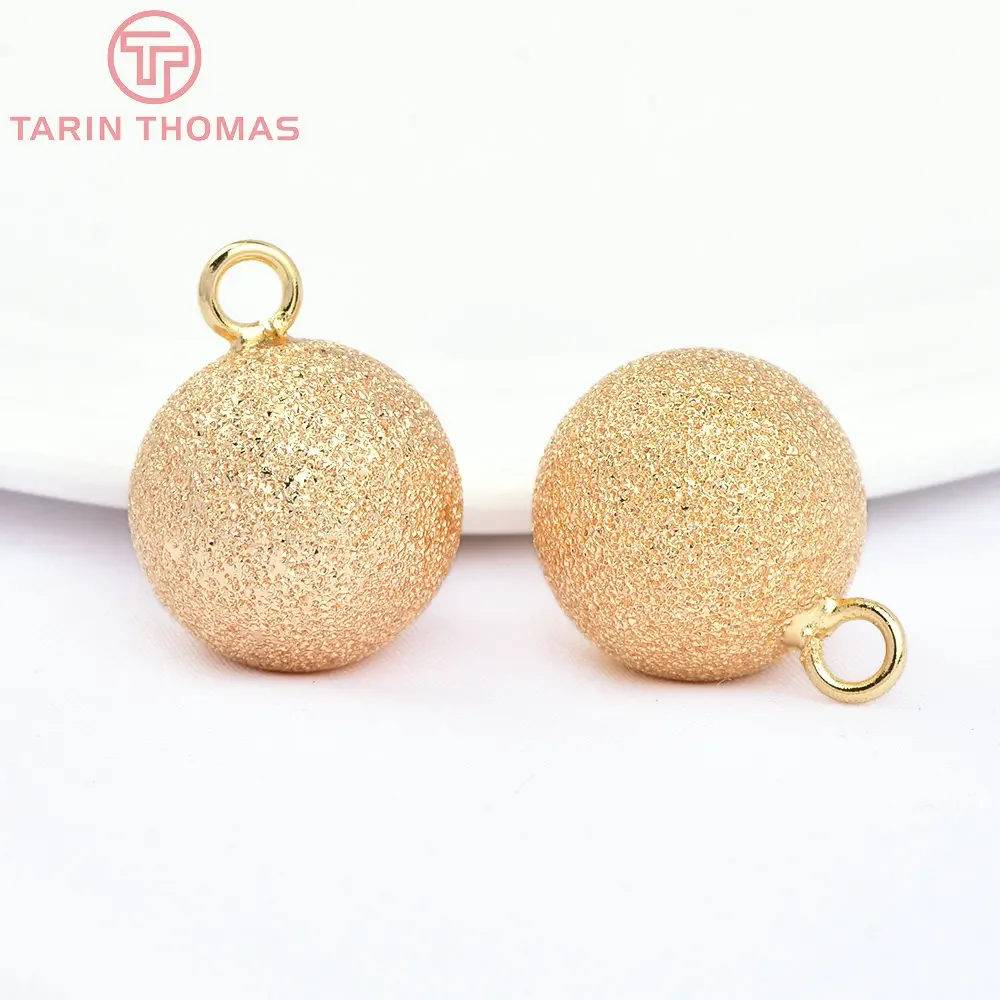 (5542) 6PCS 16MM 24K Gold Color Brass Spherical Frosted Pendants Tail Bead High Quality DIY Jewelry Making Findings Wholesale