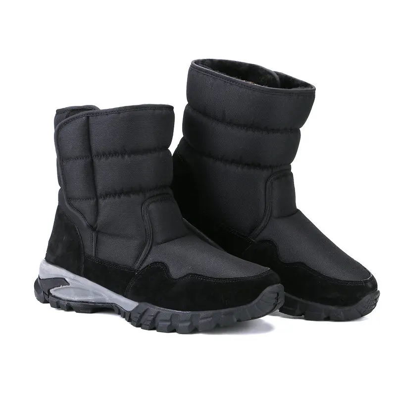 Botas de pelúcia masculina para neve, tênis de pele longa, impermeável, antiderrapante, ao ar livre, calçado casual, quente, inverno, tamanho 48