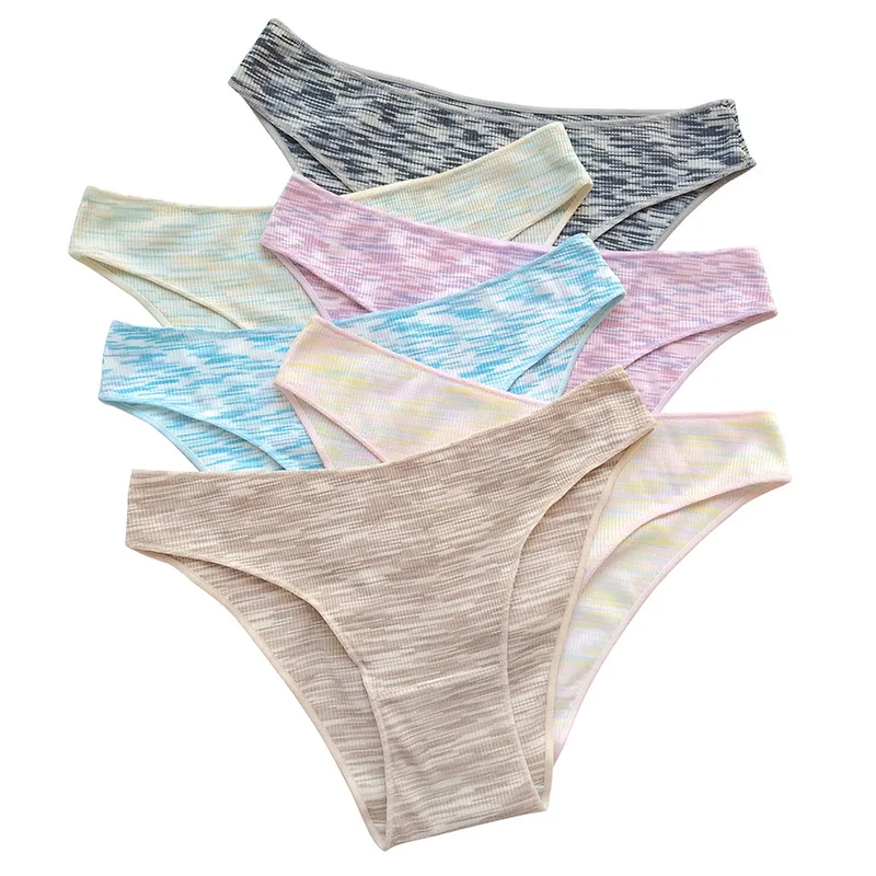 1 Pcs Seamless Women's Cotton Ribbed Low Waisted Thong Women's Sexy Bikini 6 Solid Color Girls S-XL Underwear