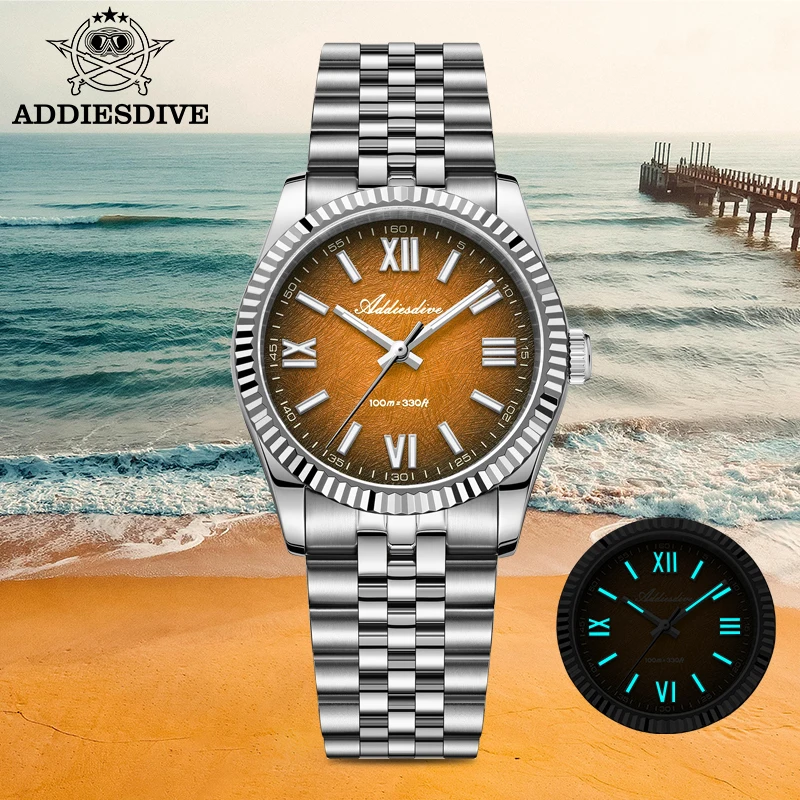 ADDIESDIVE New Men's Watch VH31 Sapphire Glass 36mm Quartz Watches Gradient Blue Luminous Waterproof Luxury Dress Watches