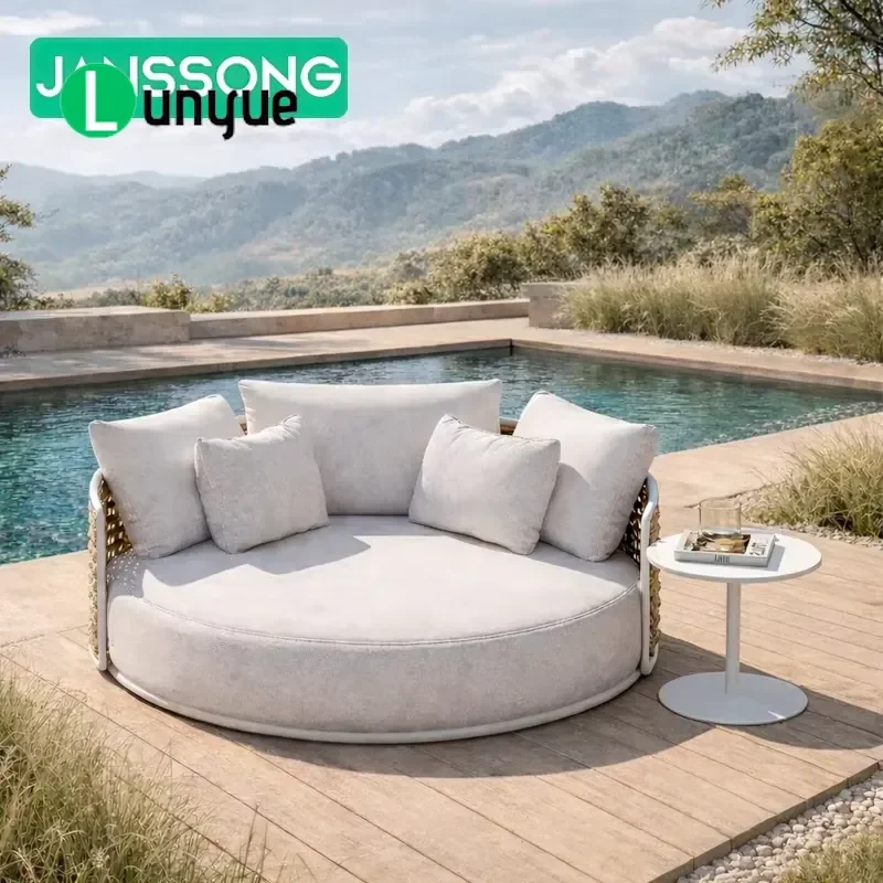 Outdoor Metal Rattan Sun Lounger Beach Bed Poolside Terrace Furniture Garden Patio Leisure Sofa Chair for Relaxing