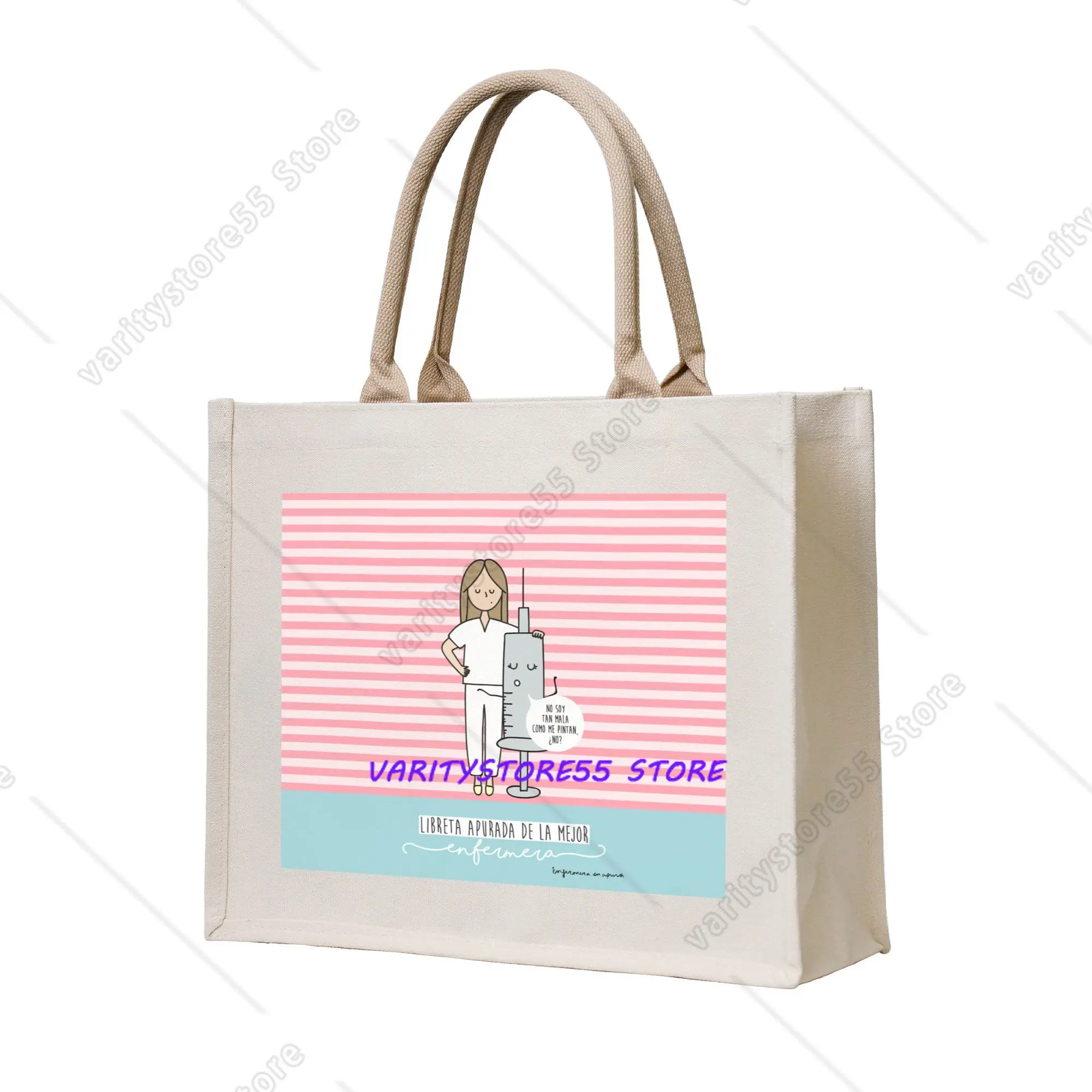 Funny Printing Cartoon Ladies Nurse Doctor Printed Tote Shopping Bags Portable Shopper Shoulder  Handbag
