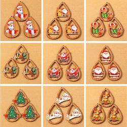 10pcs Wood Christmas Charm for Jewelry Making Water Drop Shape Elk Santa Claus Pendants DIY Necklace Earring X'mas Gift Supplies