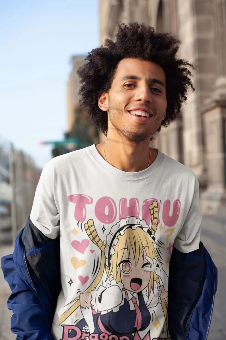 Tohru Anime T-Shirt Black Cotton Casual Men's Miss Kobayashi Dragon Maid Kawaii Funny Graphic Short Sleeve Summer Fashion Tee