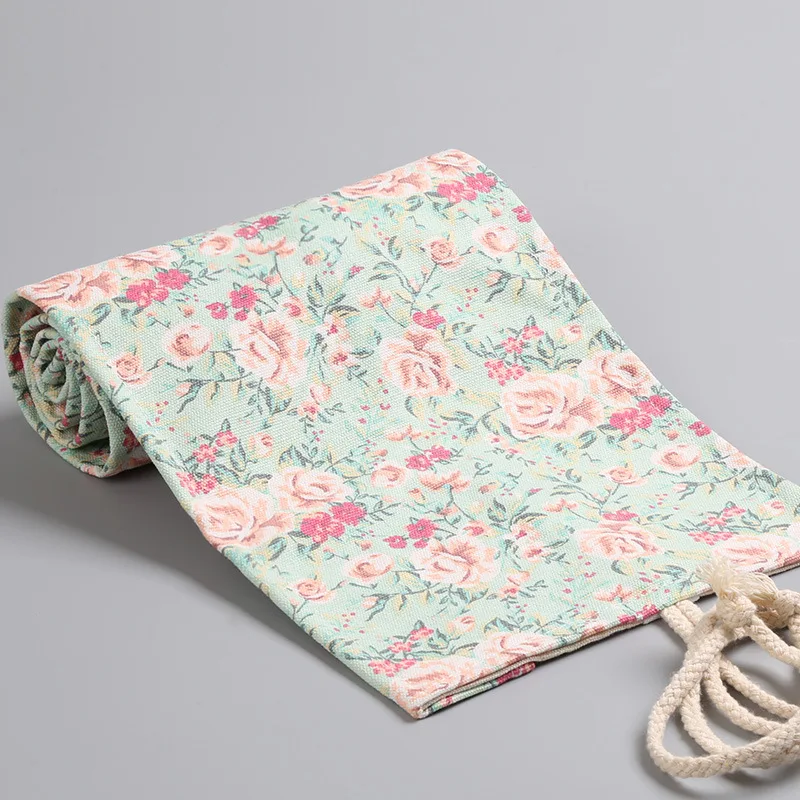 Floral Fabric Pen Curtain 12/24/36/48/72 Hole Sketch Colored Lead Roll Pencil Case Storage Stationery Box Pencil Bag