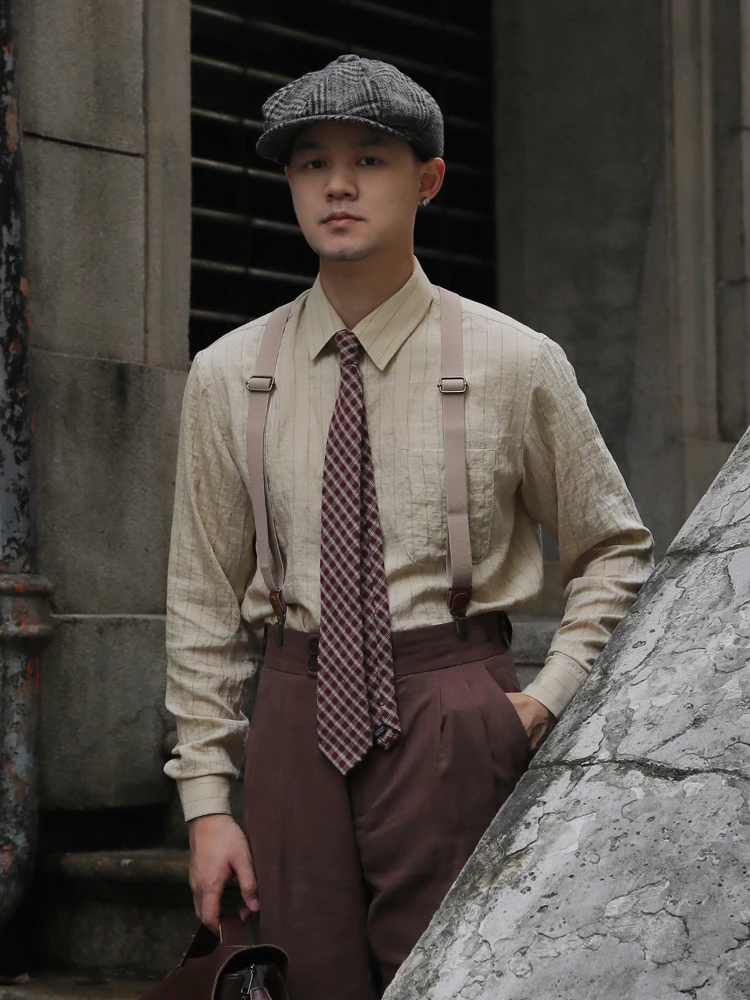 

New Chinese Style Loose Linen Stripe Men's Shirt Vintage Casual Breathable Daily Fashion Urban Standard Fit Long Sleeve Sharp...