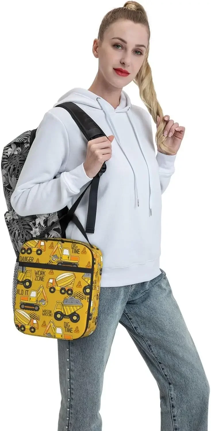 Yellow Truck Lunch Bag  for Girls Boys,Bento Lunch Box Cooler Bag with Front Pocket for Women Men Work/Office/School/Picnic image 6