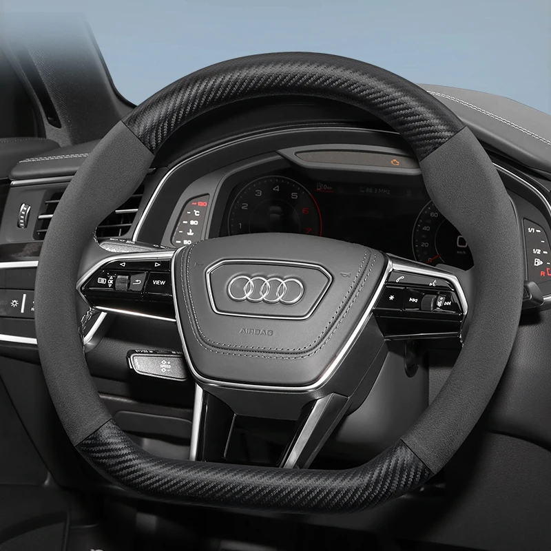 

For Audi Suede Carbon Fiber PU Leather Steering Wheel Cover Fit A4 A3 A6 A5 Q5 A1 Q3 Q7 B8 8p C7 B9 8v B6 C6 B7 C8 8l 8y A7 Q2