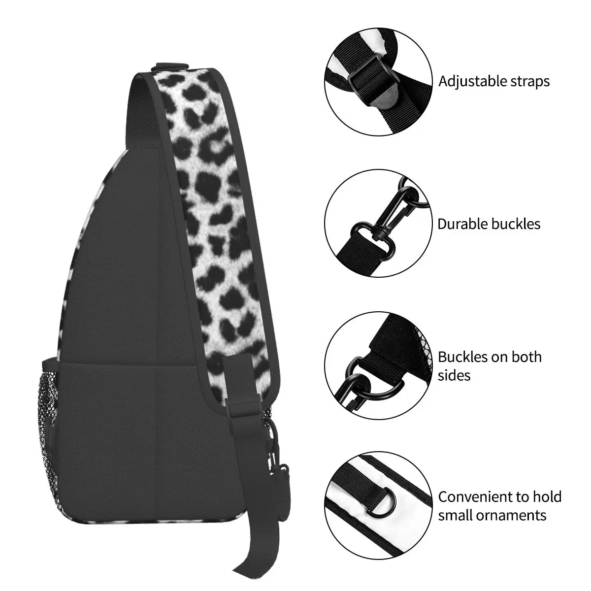 Black And White Leopard Small Sling Bags Chest Crossbody Shoulder Sling Backpack Travel Hiking Daypacks Camo Printed Pack