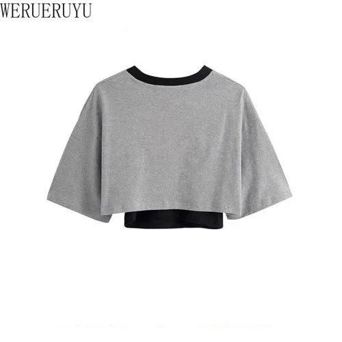 Imagen 2 del producto Camiseta con estampado gráfico Vintage para mujer, Top corto de manga corta Y2k, ropa holgada Sexy de dos piezas, conjunto de camiseta para mujer 2025