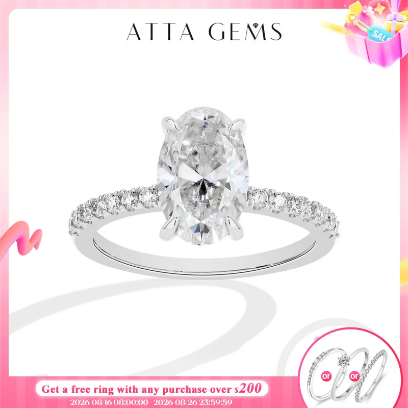 Anillo de moissanita con corte ovalado de 3,0 CT de ATTAGEMS, oro macizo de 10K, 14K, 18K para mujer, anillos de compromiso AU750, regalos de joyería fina para novia y boda
