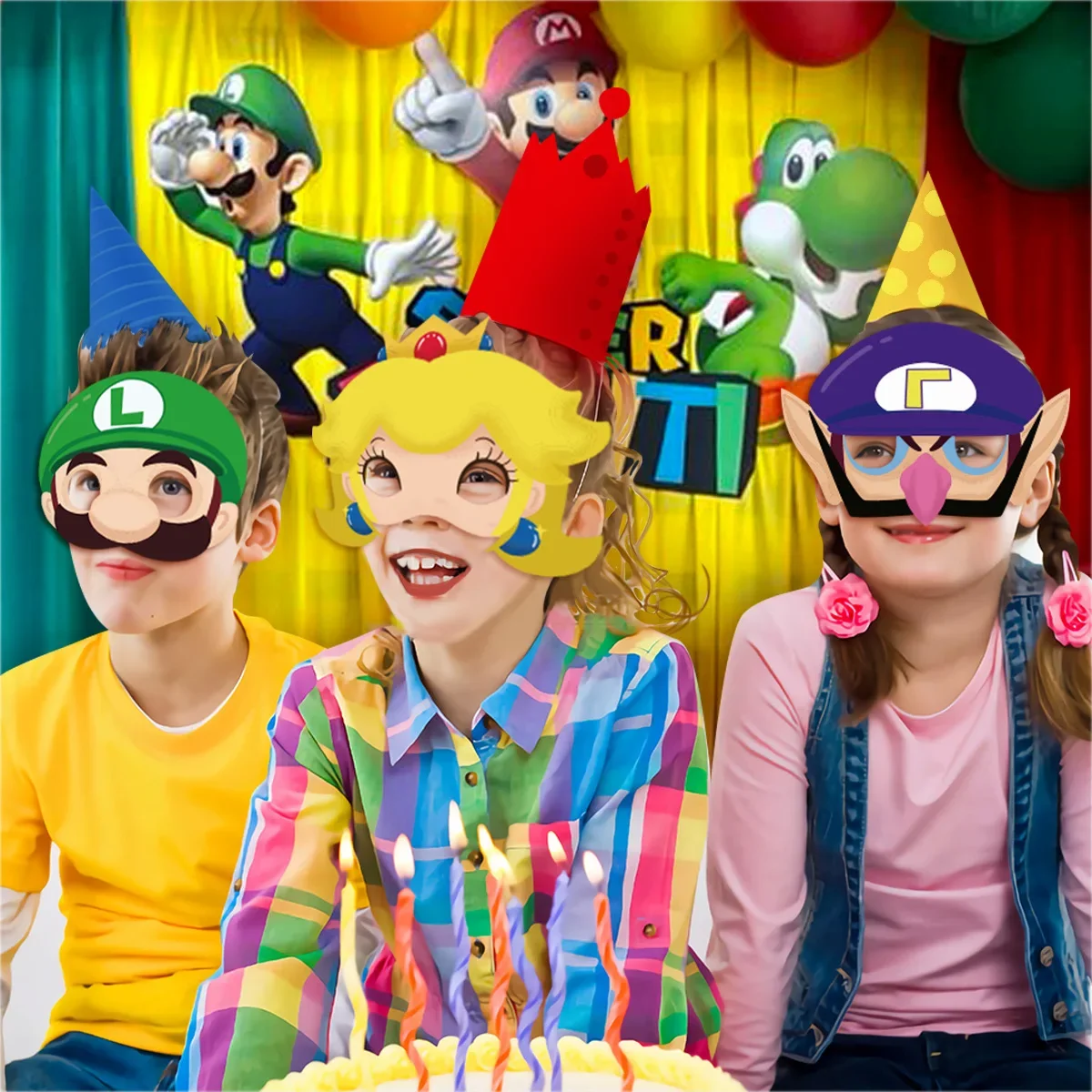 12Pcs Mario Mask Party Decoration Set Birthday Gift Party Halloween Cool Accessories Favorite Ornament for Boys Girls