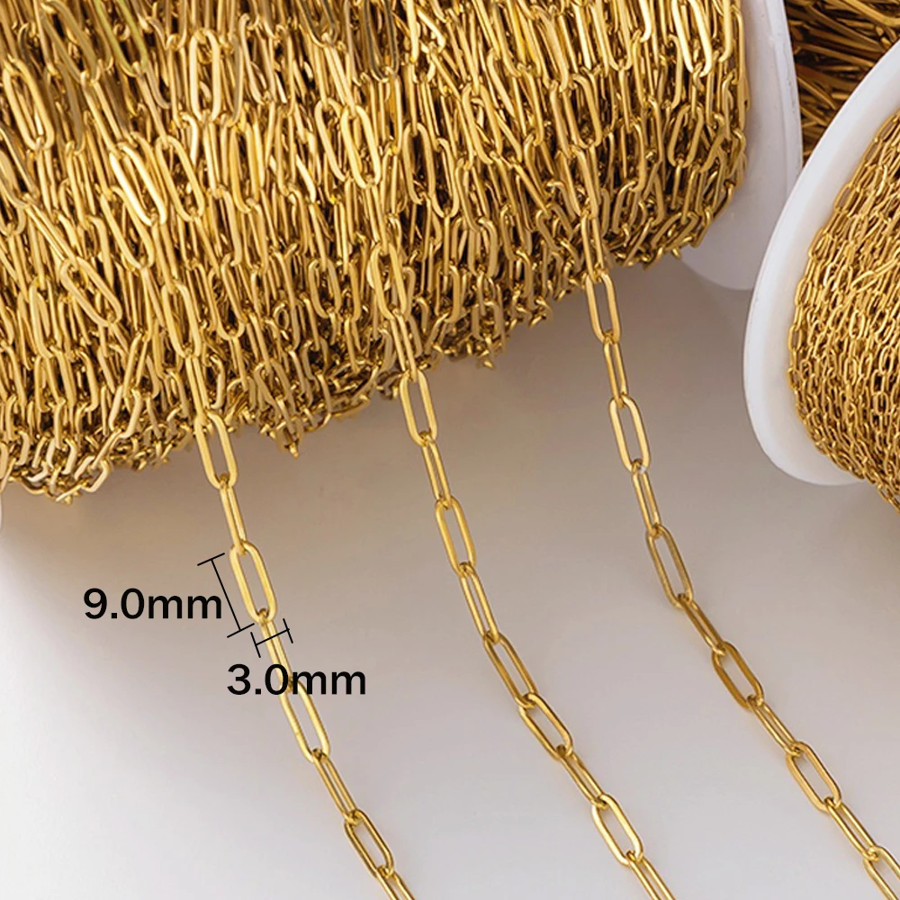 2 Meter 18K Gold PVD plattierte Edelstahl-Büroklammerketten Oval Link Bulk für DIY verstellbare Halskette Armband Schmuckherstellung