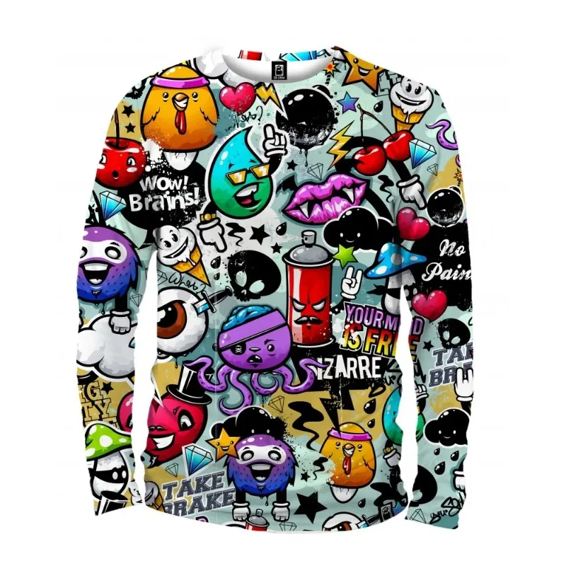 Cute Graffiti 3D Printed Long Sleeve T-shirt Men\'s Fashion Tops Mens Casual Clothing Cartoon Printed Sweatshirt Graphic T Shirts