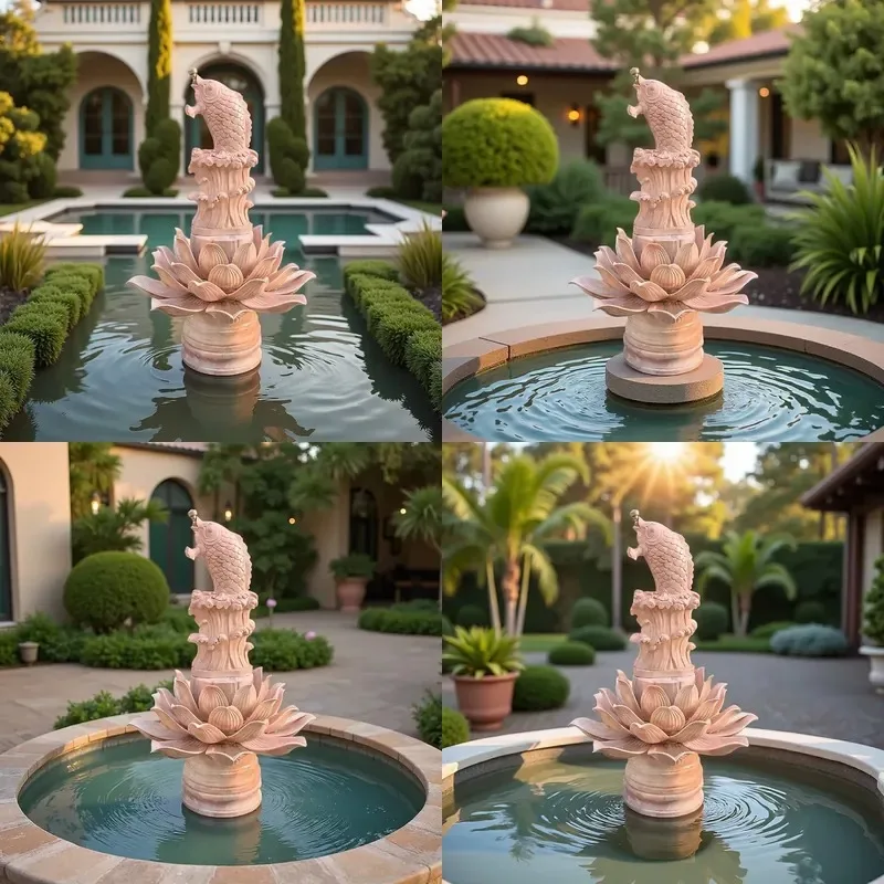 Redstone Carving Eco-Friendly Fountain Garden Villa Flowing Water Marble Landscape Pool Feng Shui Decorations Lakes Parks