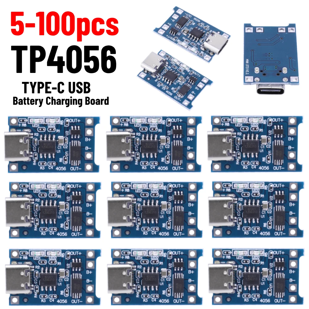 100-5pcs TP4056 Lithium Battery Charging Board Type C Micro USB 4.5V-5V 1A Portable Battery Charger Panel Mini Protection Board