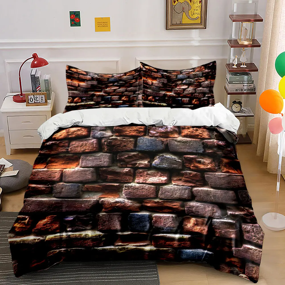 Vintage Brick Wall Texture Print Bedding Set 1 Duvet Cover 2 Pillowcases for Adult and Children Luxury Gift Full Size
