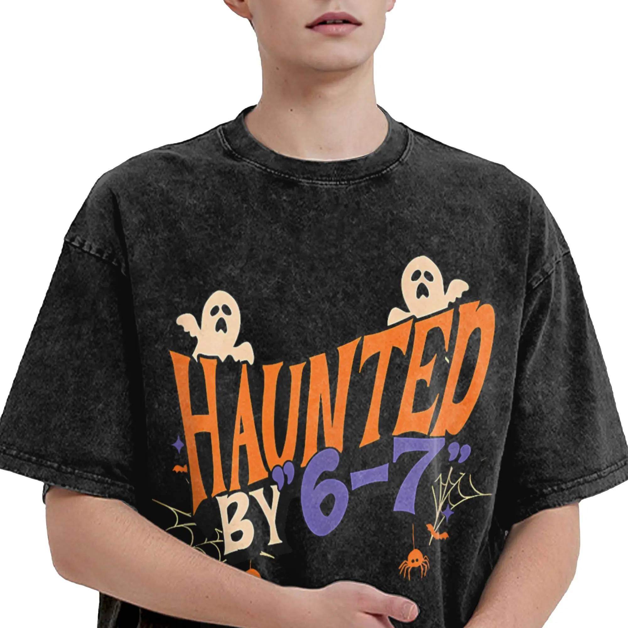 مسكون بواسطة 6 7 مضحك ميمي 67 غسلها تي شيرت الرجال خمر تي شيرت غير رسمي الشاطئ مريحة تتجه تيز فضفاض المتضخم القمم