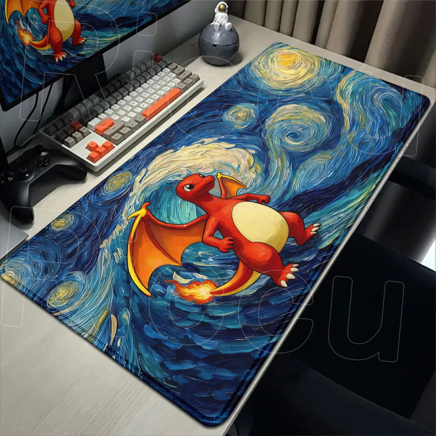 

Fiery Dragon Mouse Pad Laptop Japan Anime Gaming Keyboard Rug PC P-pokemon C-charizard Mousepad XL Kawaii Extended Desk Play Mat