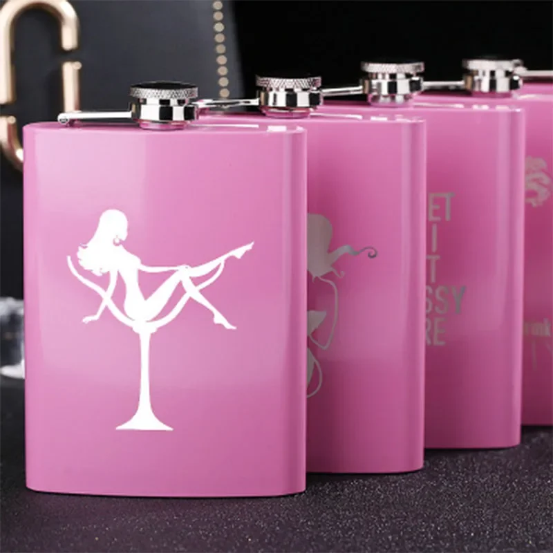 

8 OZ Rose Red Portable Outdoor Metal Ms. Style Stainless Steel Hip Flask Gift for Woman Fashion Wine Alcohol Flagon