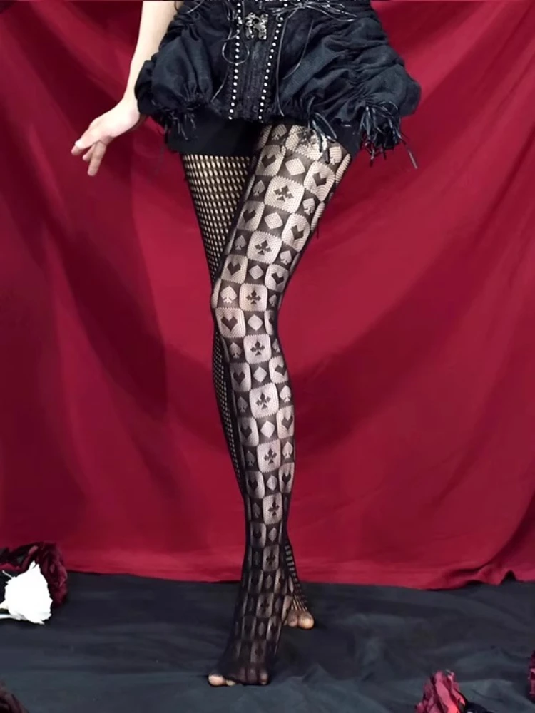 Vintage Gothic Dark Punk Style Sexy Pantyhose Goth Lolita Uniform Striped AB Asymmetric Hollow out Fishnet Tights Lady 1-2 c