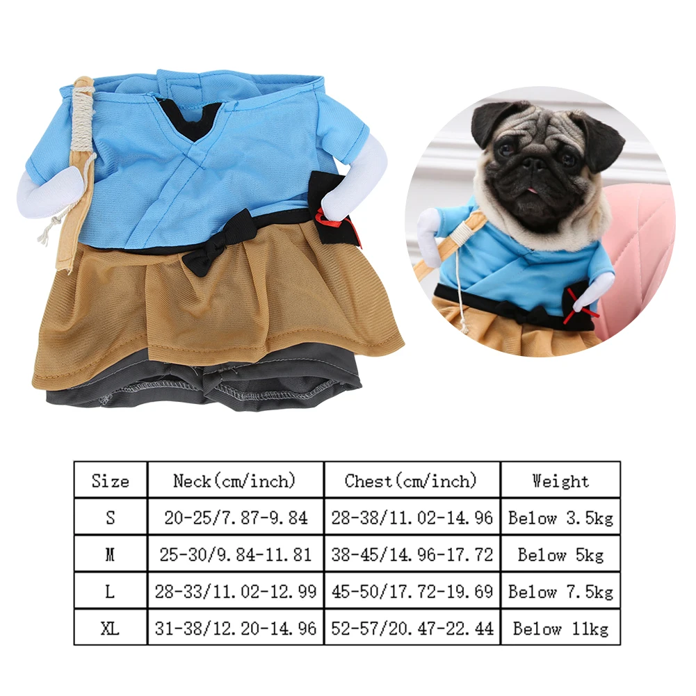 Polyester Funny Samurai Upright Pet Costume Halloween Party Cosplay Clothes Dress Up For Dog Cat