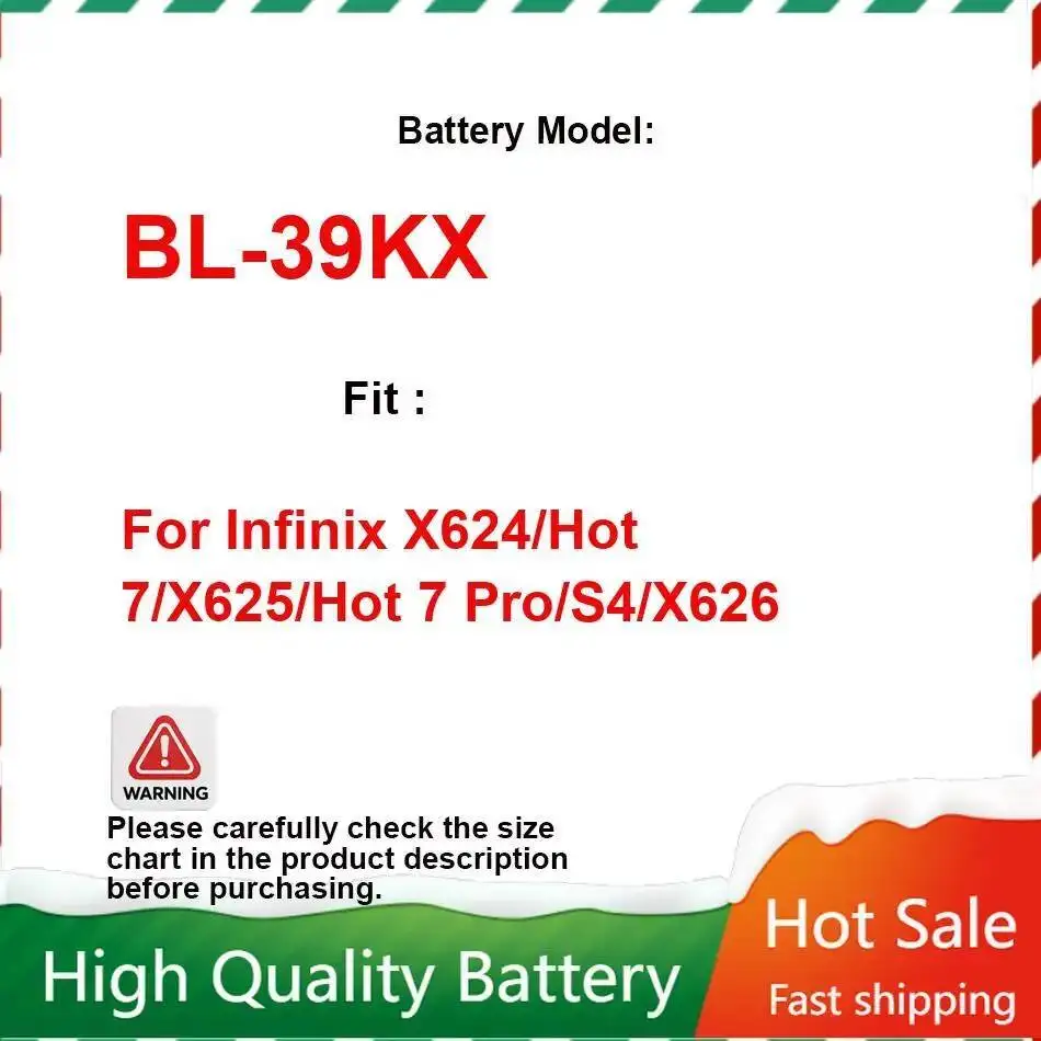 

Для Infinix X624 Hot 7 X625 Pro S4 X626 BL-39KX Прочная быстрая зарядка аккумулятора мобильного телефона 4000 мАч