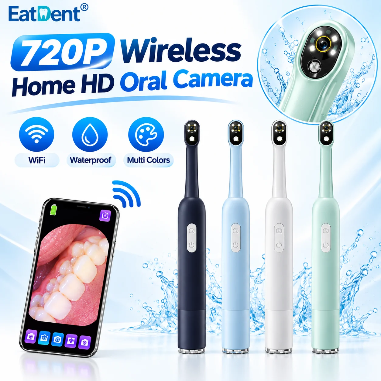 720P HD Dental Intraoral Camera Endoscope 6 LED Light for Android and iOS Wireless Visual Camera Home Oral Care Inspect Tool Kit