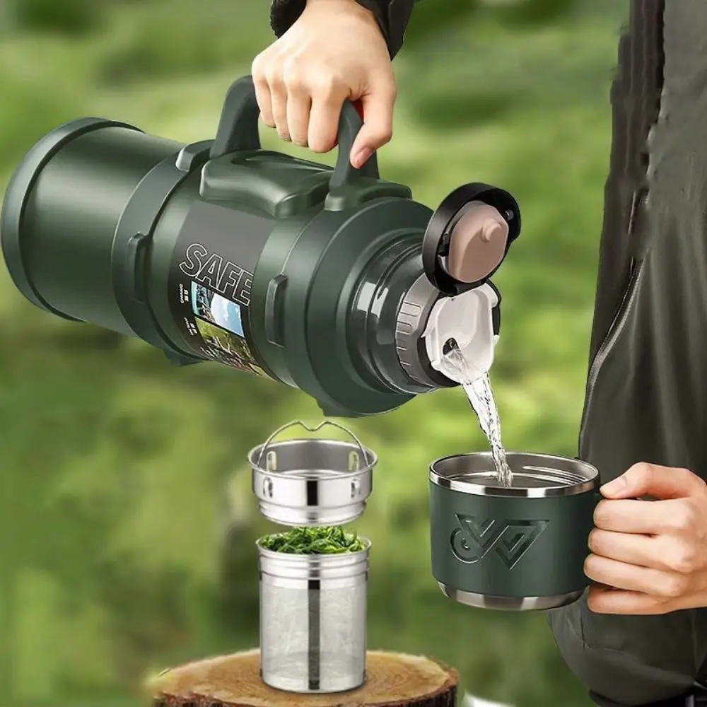 

316 Stainless Steel Travel Thermal Water Bottle Large Capacity Foldable Handle Camping Vaccum Flask Leak Proof with Tea Filter