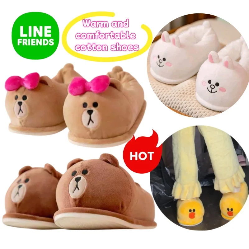 Zapatos de algodón con tacón, cálidos, de suela gruesa y cómodos, con diseño de dibujos animados de Line Friends Brown Cony Sally Choco, creativos y de alta calidad, estilo Moon Shoes.