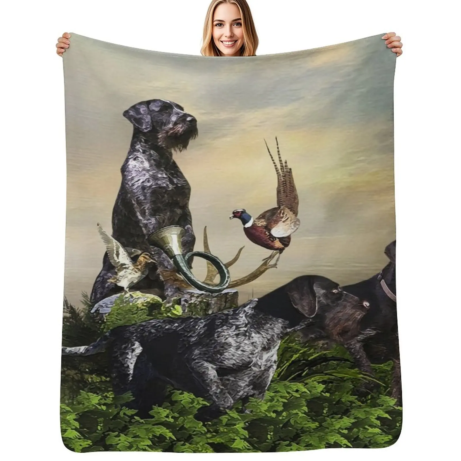 German Wirehaired Pointers, Gundogs Throw Blanket Warm Comfortable Blanket Gift for Parents Friends