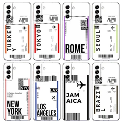 World Travel Ticket Seoul New York Case For Samsung Galaxy S24 S23 S22 S20 S21 FE Ultra S24 S23 S10 S10E S9 S8 Plus 5G Shell Bag
