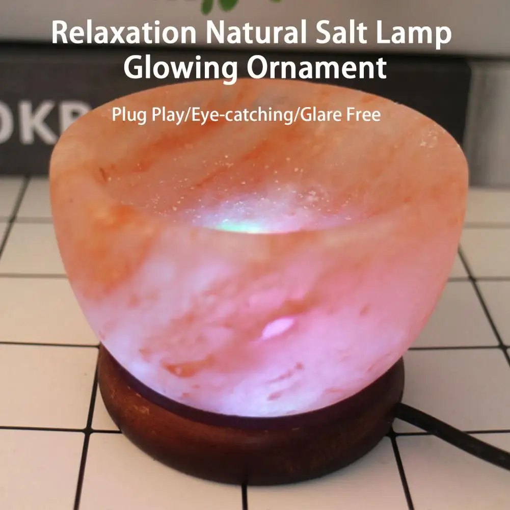 Great Bedside Lamp Eye-catching Illumination Compact Color Changing Natural Salt Lamp with Wooden Base