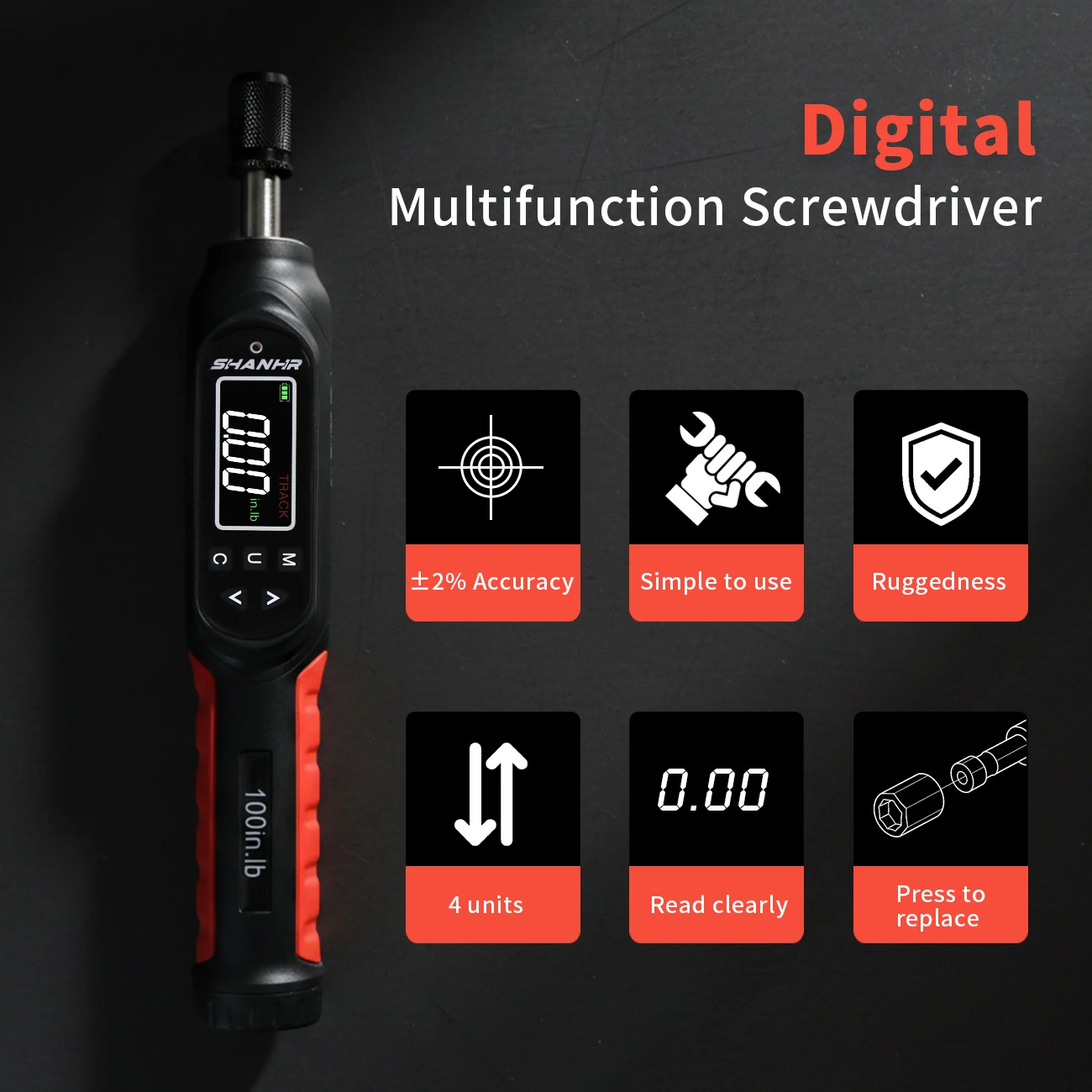 SHANHR Digital Torque Driver Kit 4 Torque Units Preset Torque Alarm LED Light Small Fastener Assembly Instrument Tool