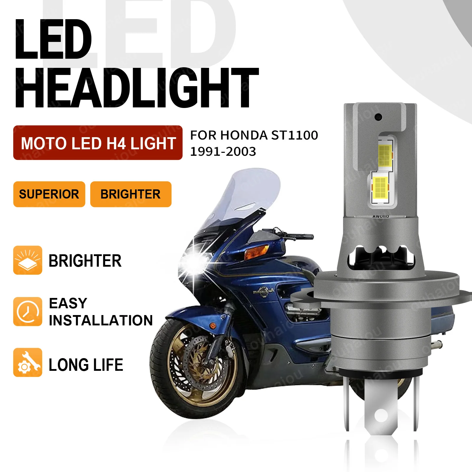 

All In One Design 1PC H4 Motorcycle LED Headlight 6000K White Lamp For Honda ST1100 1991 1992 1993 1994 1995 1996 1997-2003