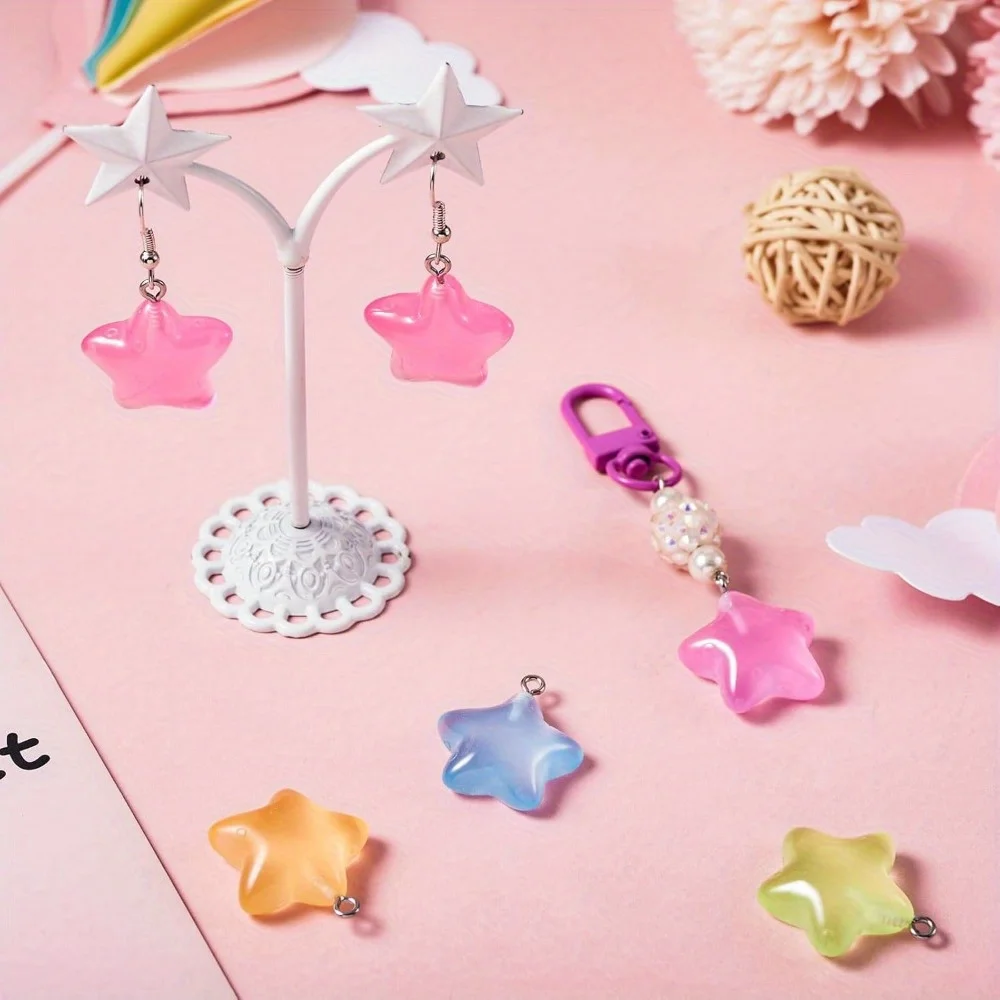 6/24/40pcs Mixed Color Luminous Resin Star Pendant for DIY Bracelets, Necklaces, Earrings, Keychains, Backpack Chains, Pendants - view 3
