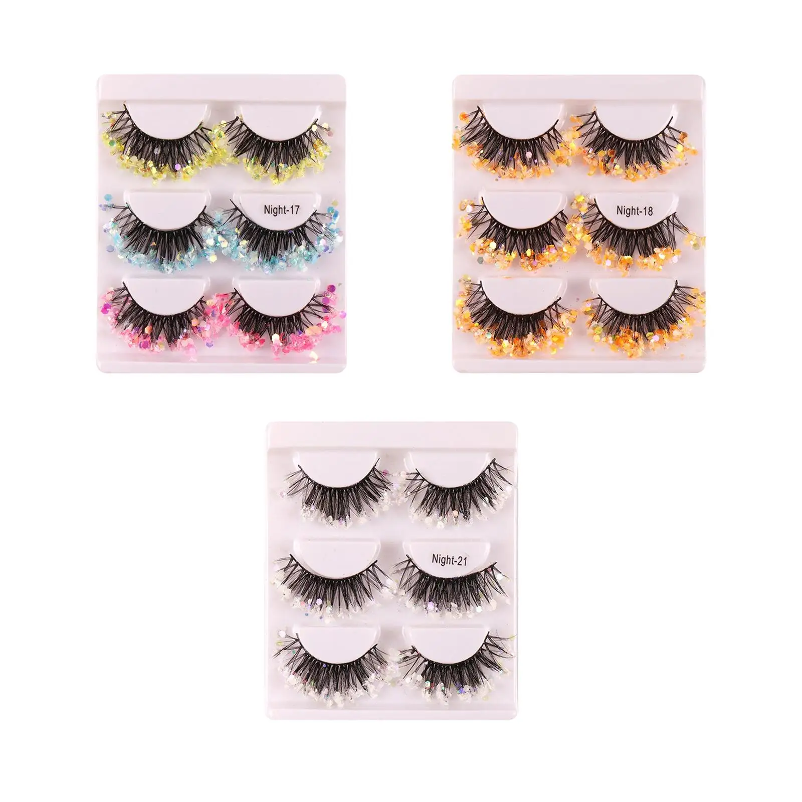 3 Pairs Luminous Sequin False Eyelashes Dramatic for Festival Valentines