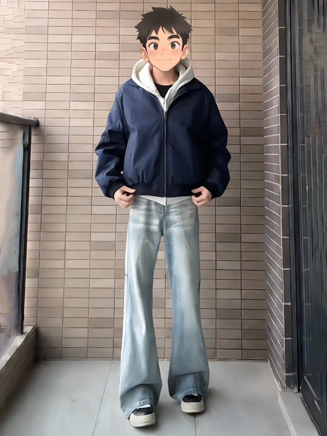 

American Vibe Lightning Pattern Men's Jeans Autumn Winter Washed Straight Leg Micro Flared Clean Fit Slim Straight Pants