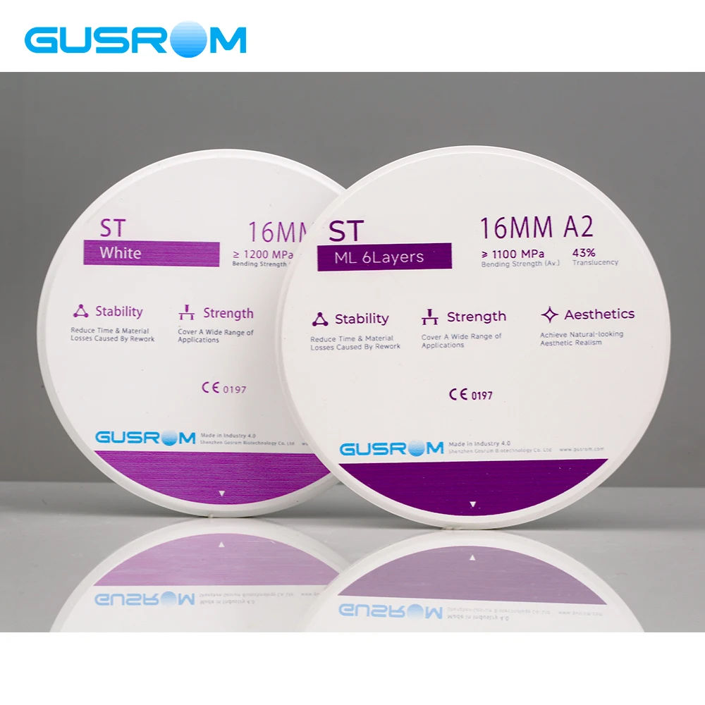 

GUSROM ST Shaded Zirconia Block 98mm High Translucency Dental Zirconia Disc for CAD/CAM Milling Crown Bridge Restoration