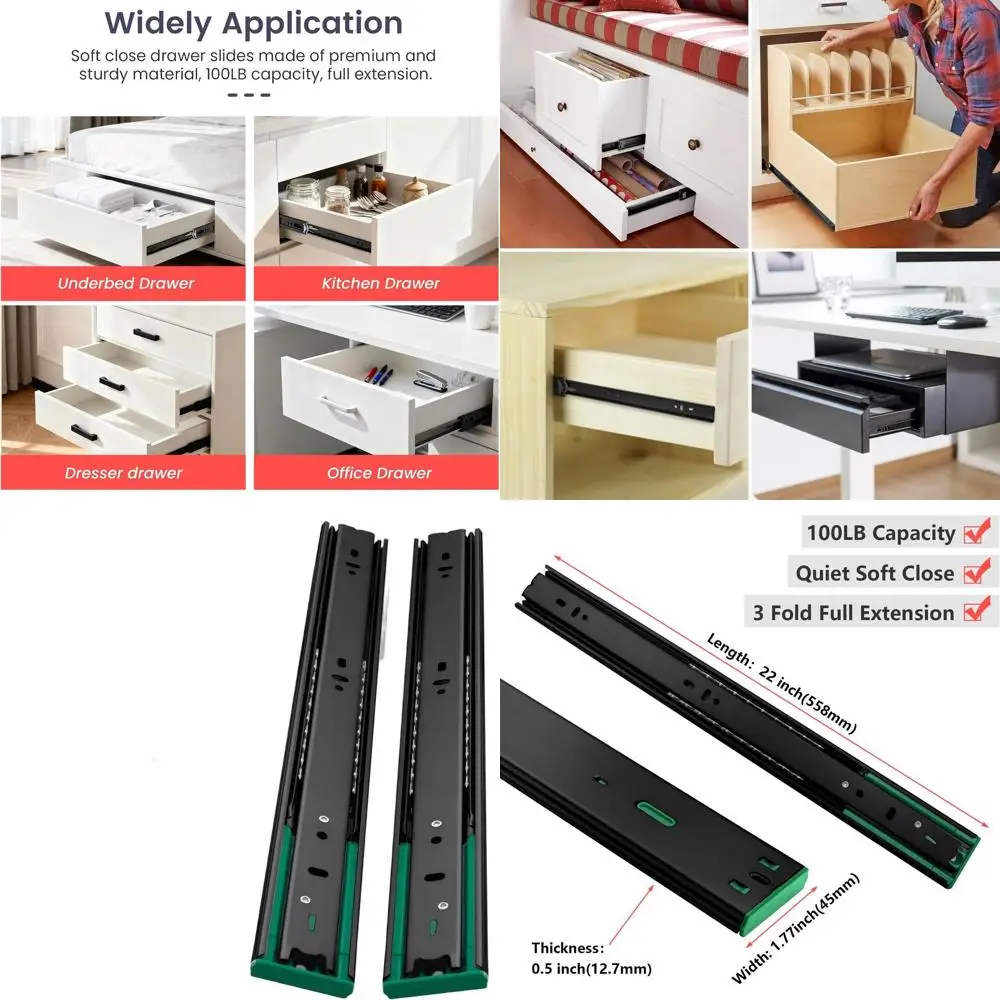 

22-дюймовые усиленные выдвижные направляющие с шарикоподшипниками, боковое крепление, черная отделка