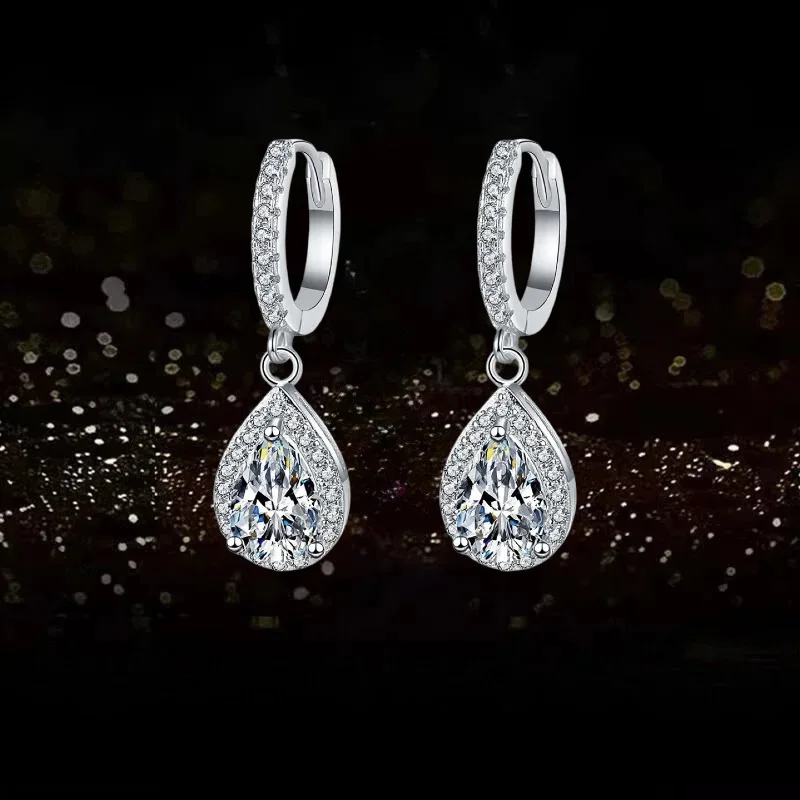 

1CT D-Color Teardrop Moissanite Drop Earrings, Platinum Plated S925 Sterling Silver, Exquisite Fine Jewelry for Women
