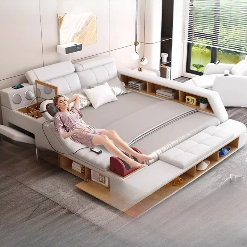 

Modern Minimalist Bed Frames Queen European Cream Deluxe Hotel Bed Storage Massage Women Letto Matrimoniale Home Accessories