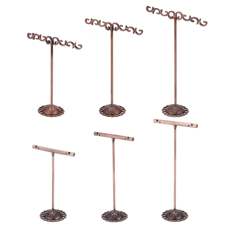 

6Pcs Antique Wooden Display Jewelry Accessory Stand Wooden Jewelry Display Stand Red Copper
