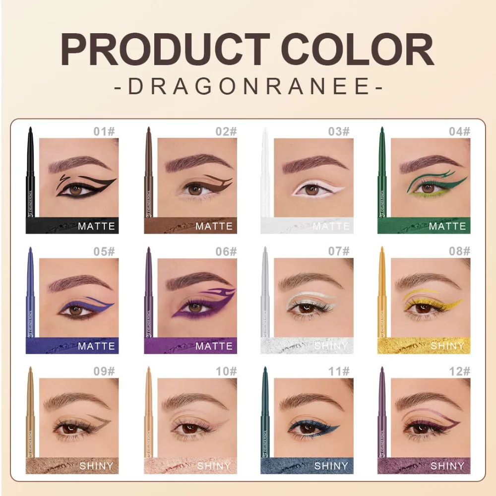 12 Color Eyeliner Pencil Set Matte & Shimmer Finish Rotatable Kohl Liner Waterproof Smudge Proof for Party Daily Makeup Beauty