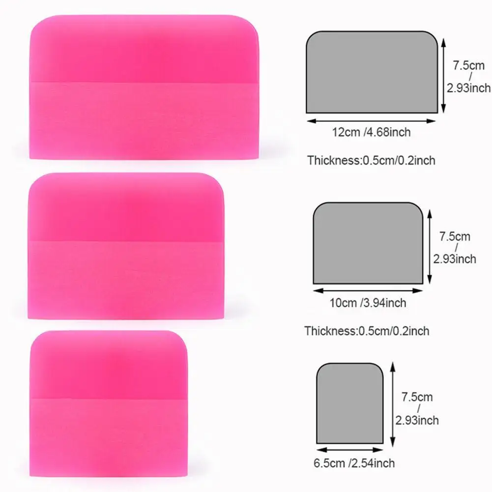 3 Size Pink Rubber TPU Squeegee PPF Scraper Water Car Film Tools Label Sticker Remover Scraper Vehicle Sticker Installation Tool