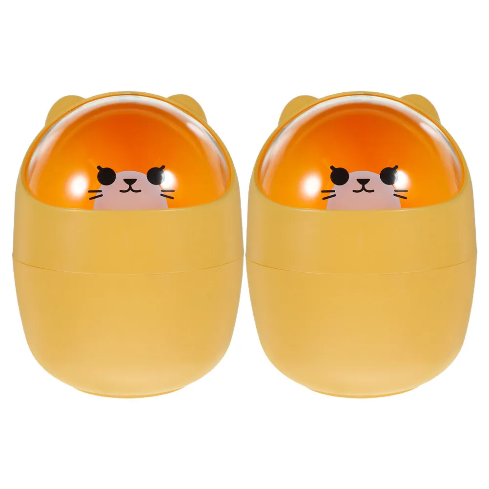 

2Pcs Mini Flip Lid Trash Can Cute Desktop Small Garbage Bin Compact Cartoon Plastic Waste Basket for Office Home Kitchen
