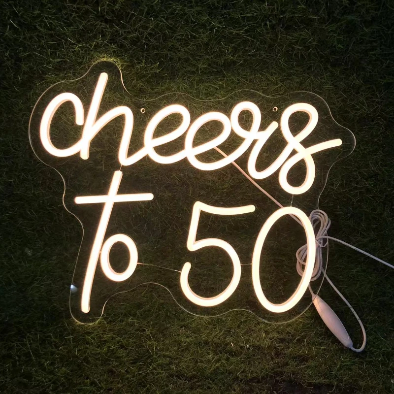 Cheers To 50 Neon Sign Happy 50th Birthday Neon Signs LED Light for Bedroom Birthday Wedding Party Wall Art Decor Signs