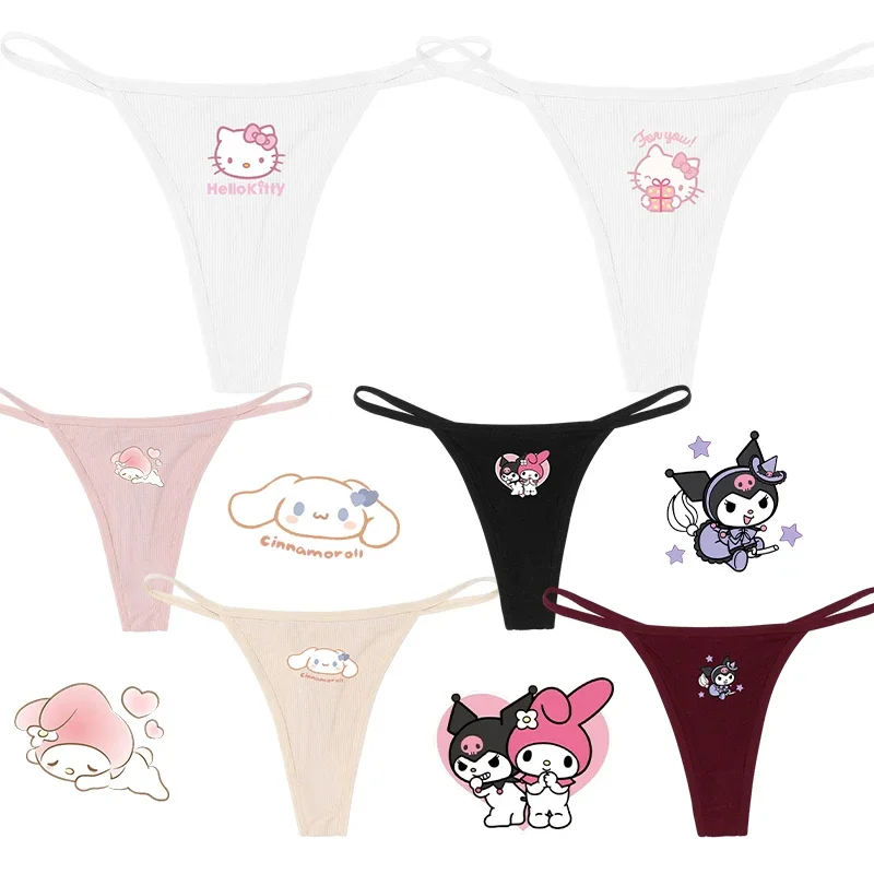 Kawaii My Melody Girls Sexy Thong Cinnamoroll Anime Ladies Cotton Thin Strap T-Back Underwear Comfortable Underpants Gift