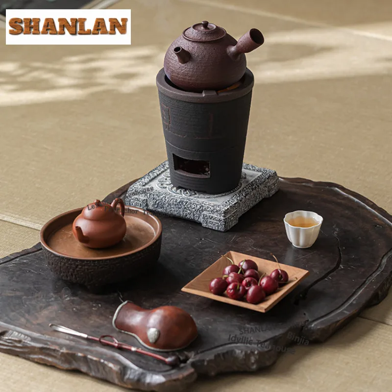 Coarse Pottery Side Handle Tea Warmer Holder Alcohol Burner Stove Kettle Stand Boiling Water Carbon Furnace Chinese Tea Set