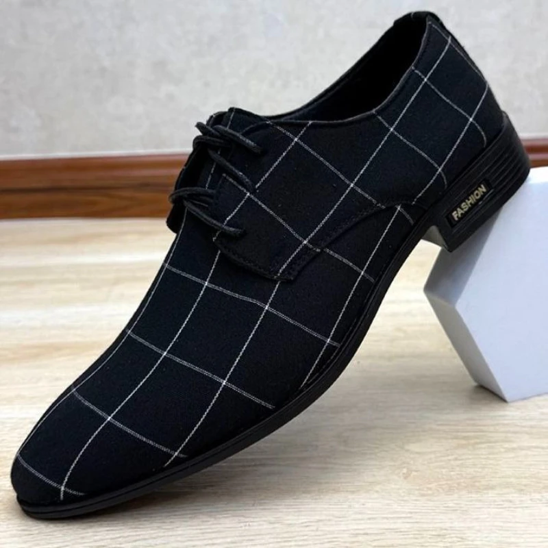 Men Korean Mesh Dress Shoes Pointed Toe British Business Formal Height Increasing Casual Leather Shoes